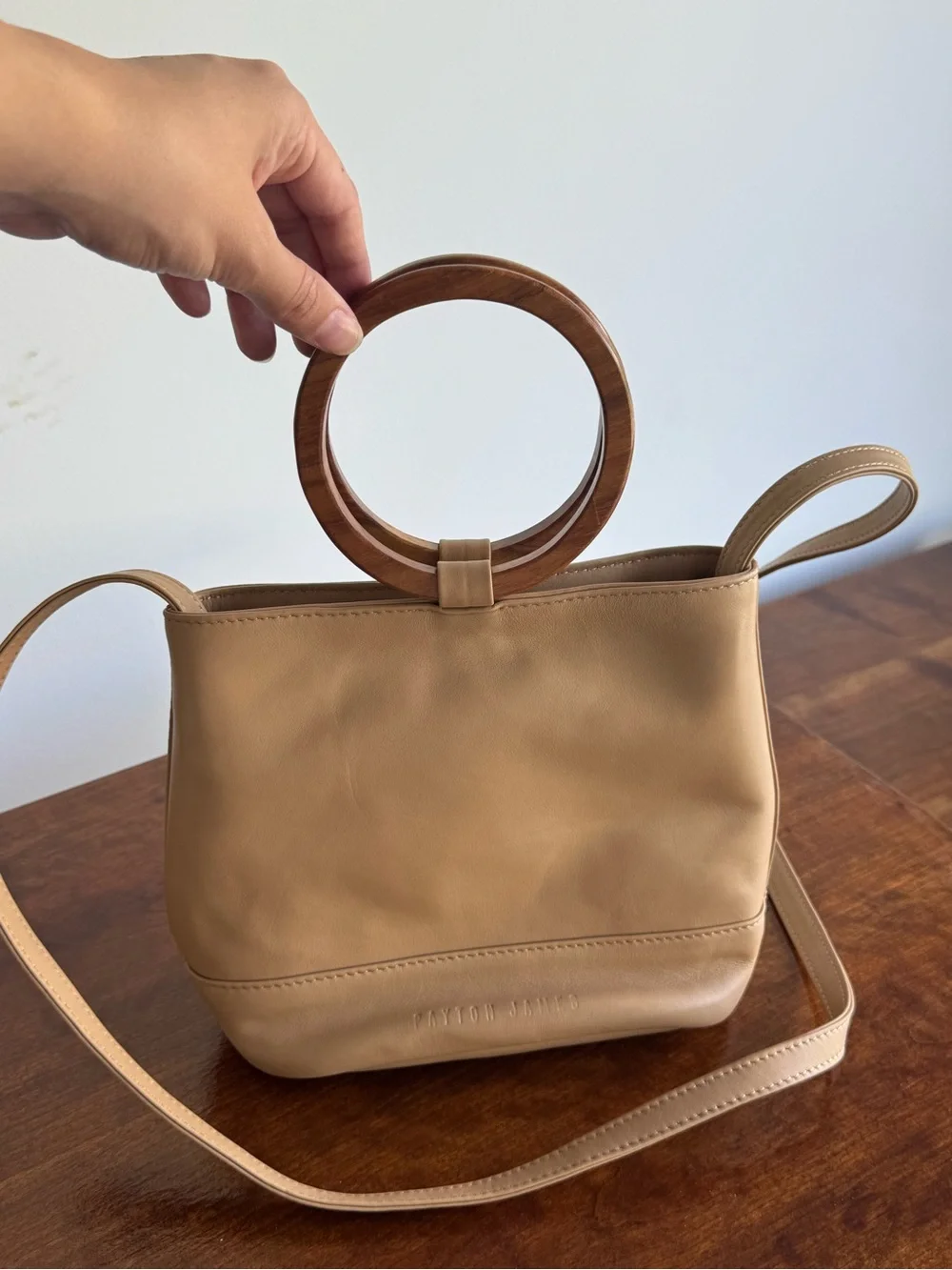 Anthropologie Payton James Wood Bucket Tote - Picture 2 of 6